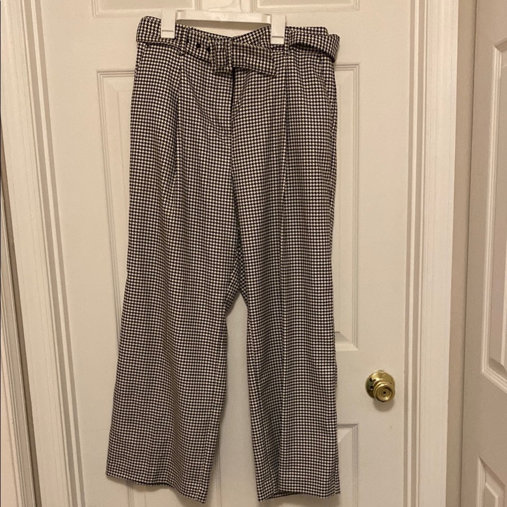 LOFT Peyton belted trouser. Black and White Checkered Pants